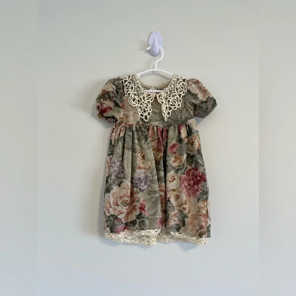 Vintage Good Lad linen blend floral dress with lace collar 🖤 - Picture 4 of 10